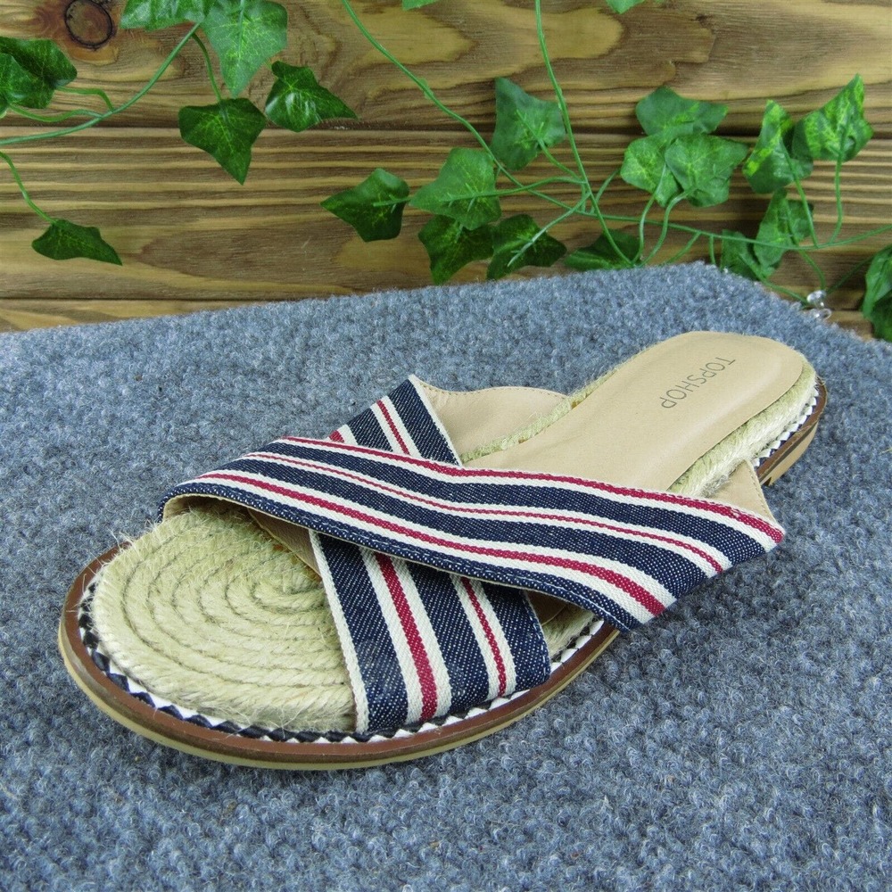 Topshop Women Slide Sandal‎ Shoes Blue Leather Size 7 Medium